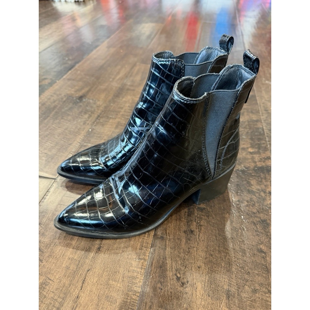 Steve Madden Black Leather Snake Embossed Hazel Chelsea Pull-on Boots‎ 9.5M